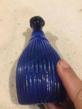 Cobalt Blue Bottle With Glass Pontil On Base & Glass Stopper