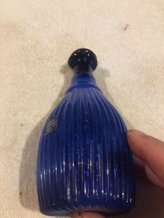 COBALT BLUE BOTTLE WITH GLASS PONTIL ON BASE & GLASS STOPPER 2