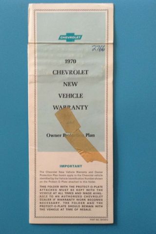 1970 Chevrolet Protection Plan Protect O Plate Corvette Camaro Chevelle Impala