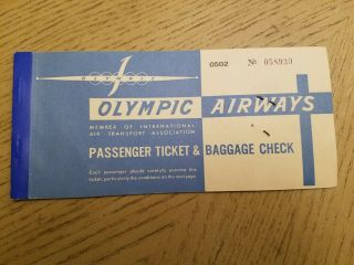 Vintage 1960 Olympic Airways Passenger Ticket Baggage Check Stub Istanbul Athens