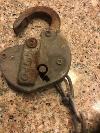 Vintage Antique Adlake Obsolete Rr Railroad Lock 159 With Chain Old Padlock
