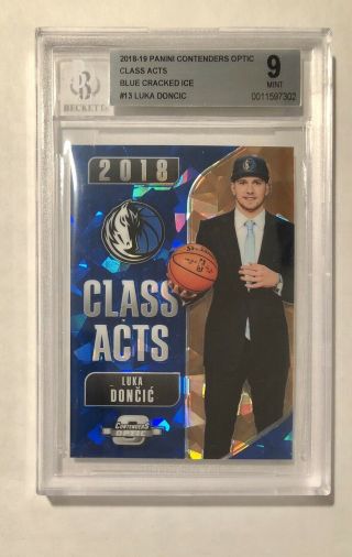 2018 - 19 Contenders Optic Class Acts Blue Cracked Ice Luka Doncic Rookie Rc Bgs 9