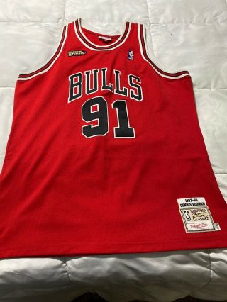 100 Authentic Dennis Rodman Mitchell Ness 97 98 Bulls Swingman Jersey Size Xl48