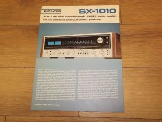 Pioneer Sx - 1010 Stereo Receiver Cataloge Sales Brochure