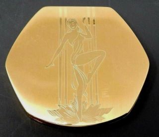 Vintage Elgin American Powder Compact Brass Vanity Case Nude Woman Deco Mirror