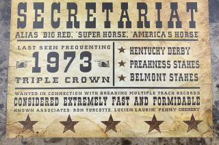 Secretariat Wanted Poster Sign 1973 Kentucky Derby Triple Crown Sign 3