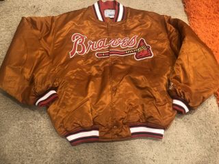 Vintage Atlanta Braves Satin Starter Jacket Dugout Burnt Orange Mens Extra Large