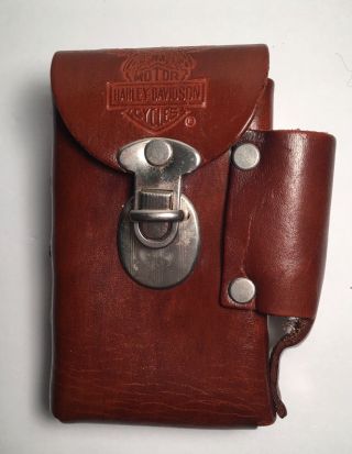Harley Davidson Leather Cigarette Holder & Lighter Belt Pouch - Brown