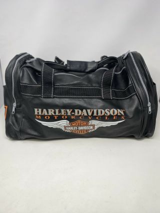 Harley Davidson Black Leather Double Sided Duffel Gym/ Travel Carry On Bag