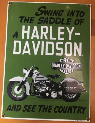 Ande Rooney Porcelain Advertising Sign Harley - Davidson Hydra - Glide