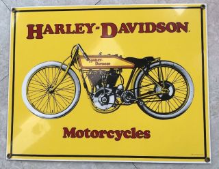 Harley - Davidson Porcelain Advertising Sign - 1915 61ci Pocket Valve Racer