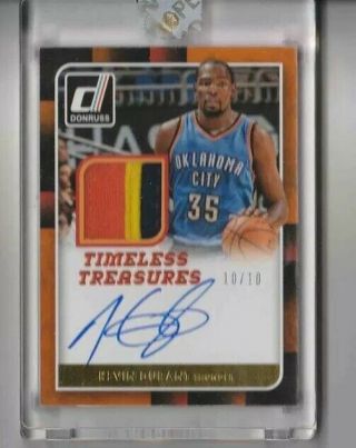 Kevin Durant 2015 - 16 Donruss Basketball Timeless Treasures Prime Patch Auto /10