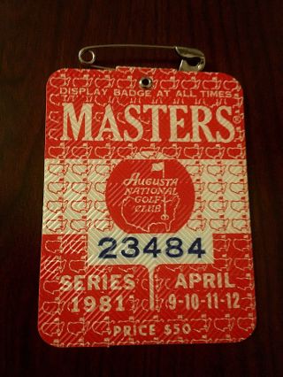1981 Masters Badge Ticket Augusta National Golf Pga Tom Watson Wins Rare Tiger
