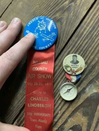 Two Charles Lindbergh Aviation Pins With Ribbons