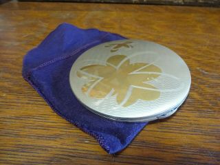 Vintage Elgin American Sterling Silver Round Mirrored 4 " Compact Not Monogrammed