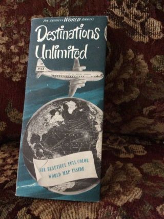 Vintage 1952 Pan American World Airways Destinations Unlimited World Map