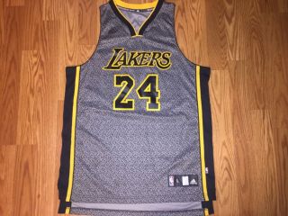 Adidas Kobe Bryant La Lakers Nba Jersey 24 Sz Large Black Gold Grey