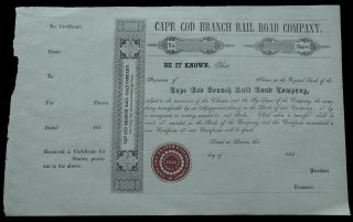 1840s Cape Cod Branch Rail Road Co Stock Certificate
