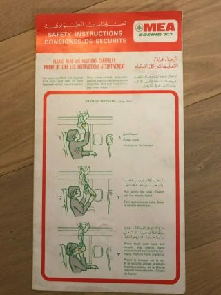Safety Card Mea Middle East Airlines Boeing B707 Tall Version