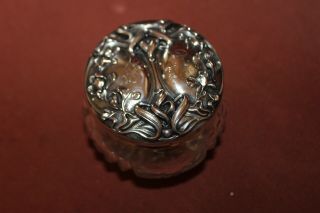 Antique Repousse Sterling Silver Cut Glass Dresser Jar Unger? Gorham?
