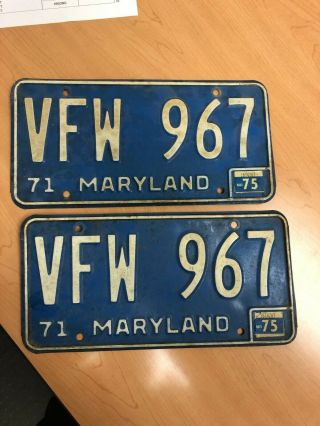 1971 - 1975 Maryland License Plates Vfw Matched Tags