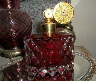 Omg Gorgeous Marcel Franck Red Diamond Design Glass Perfume Bottle Hard To Find