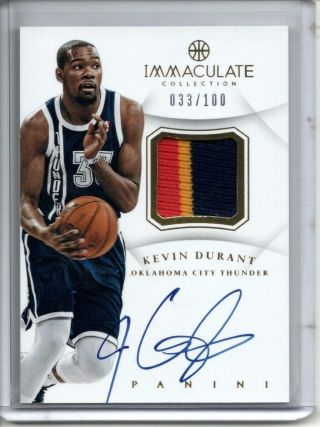 Kevin Durant Auto Game - Worn Jersey Logo Patch /100 2012 - 13 Panini Immaculate Sp