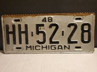 1948 Michigan Steel License Plate Black And Silver Auto Tag Car Truck