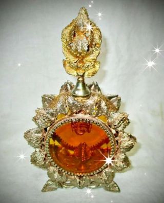 Vintage Matson Ormolu Rose Filigree Beveled Amber Glass Perfume Bottle &stopper