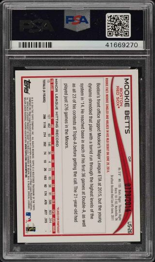 2014 Topps Update Gold Mookie Betts ROOKIE RC /2014 US26 PSA 9 (PWCC) 2