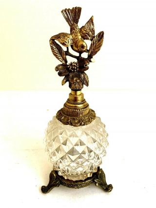 Vintage Matson Gold Tone Bird / Sparrow Cystal / Glass Perfume Bottle Decorative