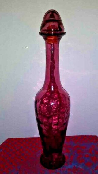 Odd,  Unusual Vintage Purple Tall Decanter Glass Bottle Made In Spain 19 Inches
