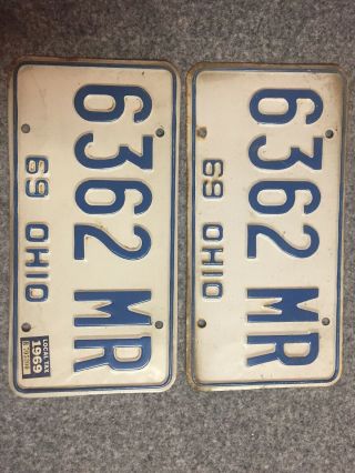 Vintage Ohio 1969 Car License Plate Set Pair 2 Plates 6362 Mr Local Tax Sticker