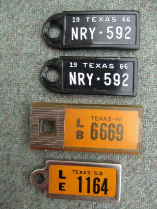 Vintage Matching Pair 1966 Texas Dav License Plate Key Chain Tag & 1951,  1953