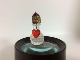 Vintage Czech Miniature Perfume Bottle Signed - Filigree Dangling Heart