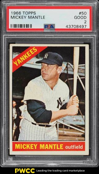 1966 Topps Mickey Mantle 50 Psa 2 Gd (pwcc)