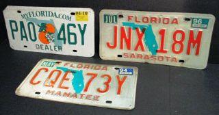 (3) Vintage Florida “sunshine State” License Plates Decent Shape W/ “dealer”