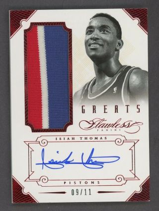 2012 - 13 Panini Flawless Ruby Greats Isiah Thomas Signed Auto Patch 09/11 Pistons