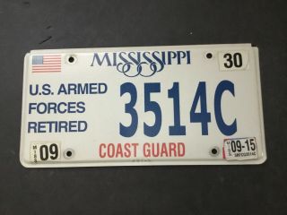 3514c=2015 Mississippi License Plate (coast Guard) Pre - Owned Us