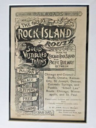 Chicago Rock Island And Pacific Railway Ad Route A Pullman Palace Sleepers 1899