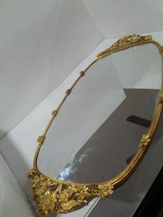 Vintage Matson Gold Ormolu Metal Daisy Mirror Vanity Dresser Tray 19 3/4 X 10