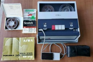 Vintage Aiwa Tp - 714 Portable Reel To Reel Tape Player Recorder With Microphone