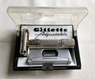 Gillette Fatboy 195 Adjustable Safety Razor E - 4 (1959) W Case