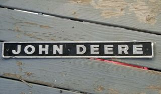 Vtg John Deere Tractor Hood Emblem Embossed Aluminum Sign 24 " Farm Equipment