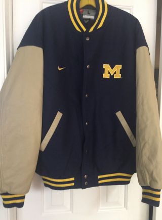 University Of Michigan Nike Letterman Jacket.  Mens - Size Large.  Leather Sleeves.