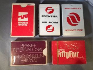 5 Vintage Airline Playing Cards Braniff International Western Frontier Nw