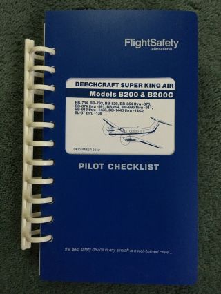 Beechcraft King Air 200 Pilot Checklist/ Flight Safety