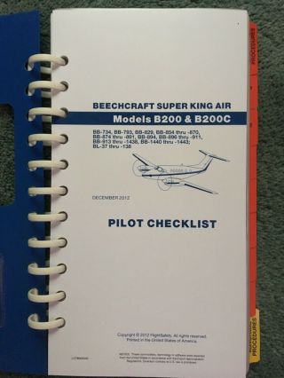 Beechcraft King Air 200 Pilot Checklist/ Flight Safety 2