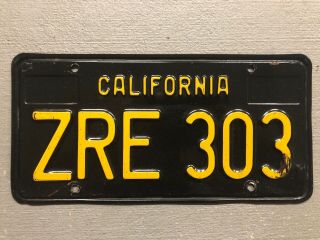 Vintage 1960’s California License Plate Classic Black/yellow Zre - 303