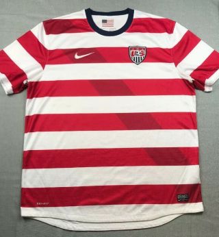 Nike 2012 Usmnt World Cup Usa Waldo Home Soccer Jersey Men Xl Striped Red White